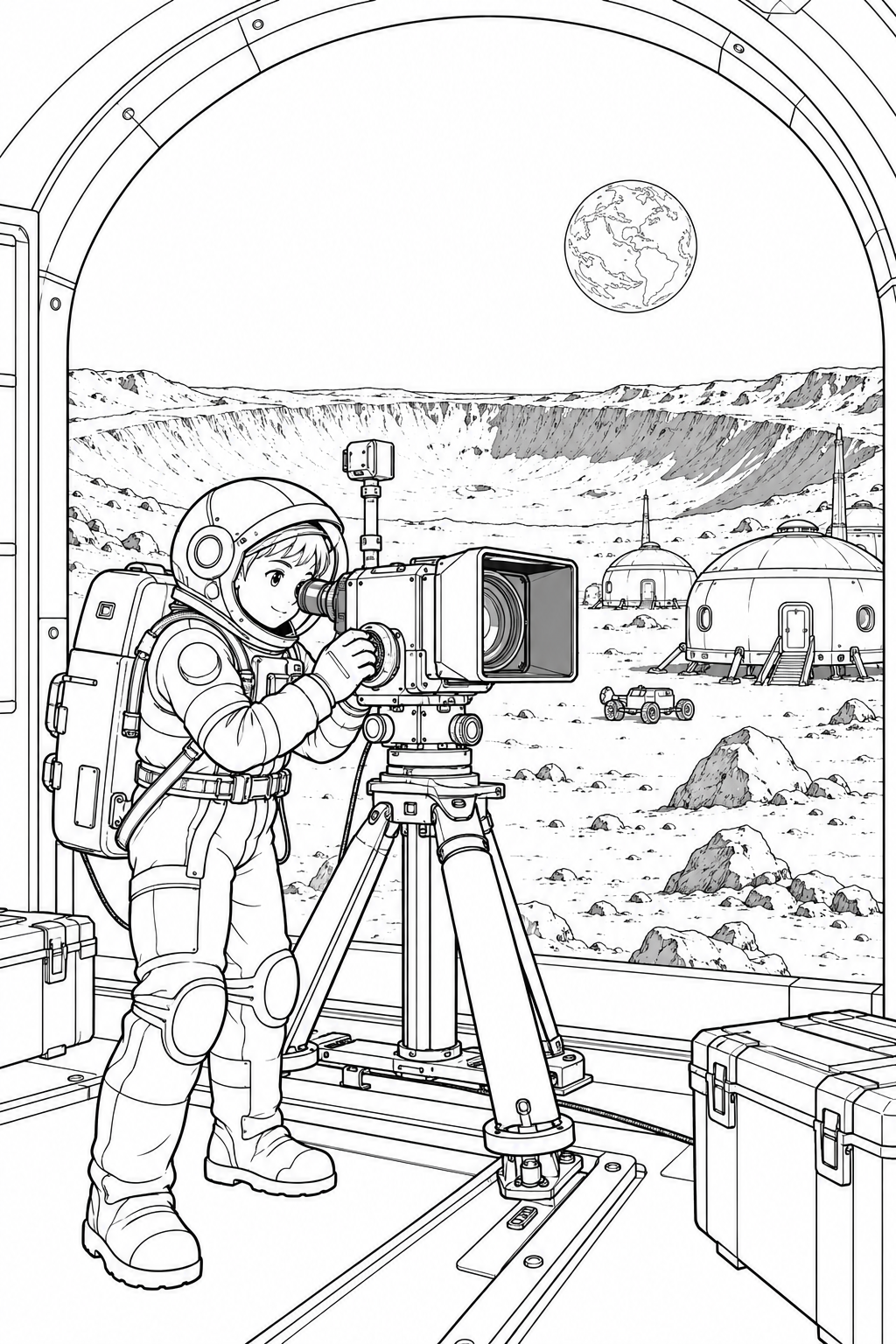 月のクレーター基地:観測カメラの調整の塗り絵