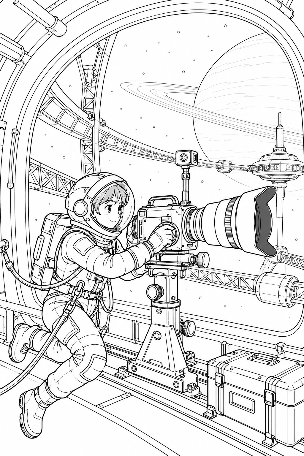 環のある惑星の軌道基地:観測カメラの調整の塗り絵