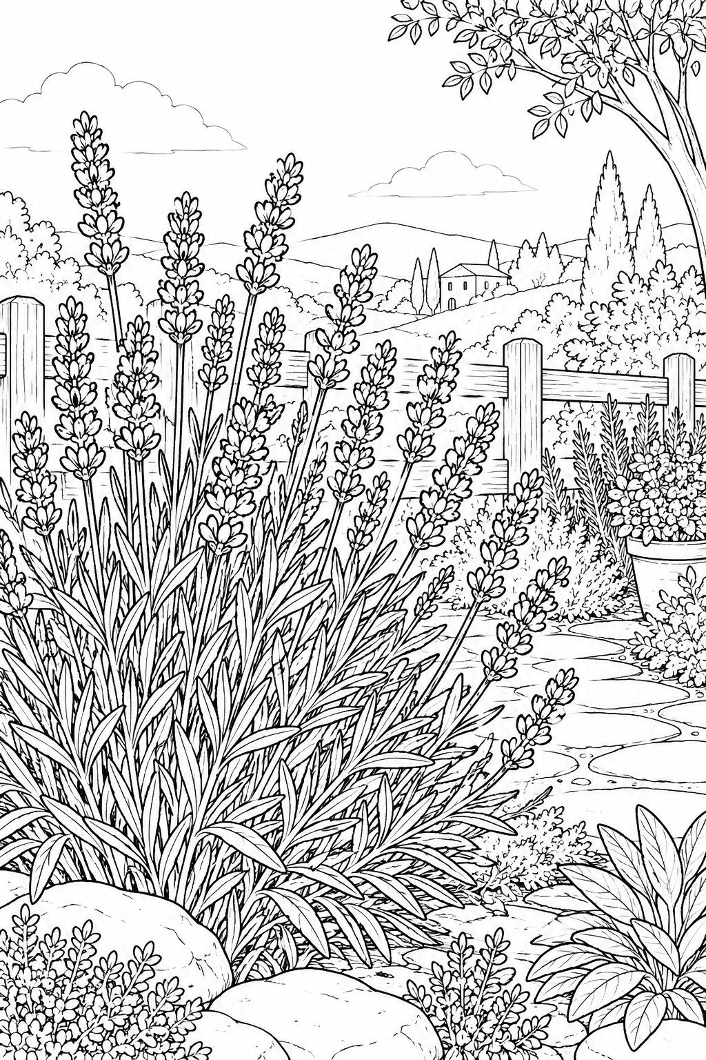 自然のひとこま：ラベンダーの花穂の塗り絵