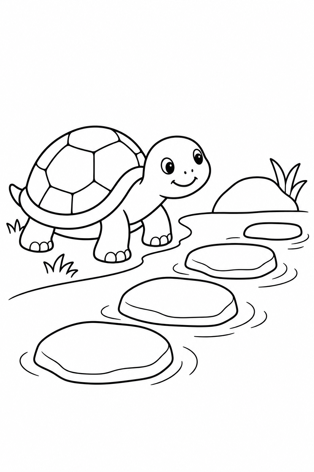 かめと飛び石の塗り絵