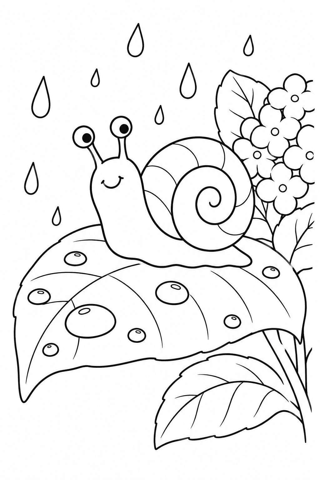 カタツムリと雨の葉の塗り絵