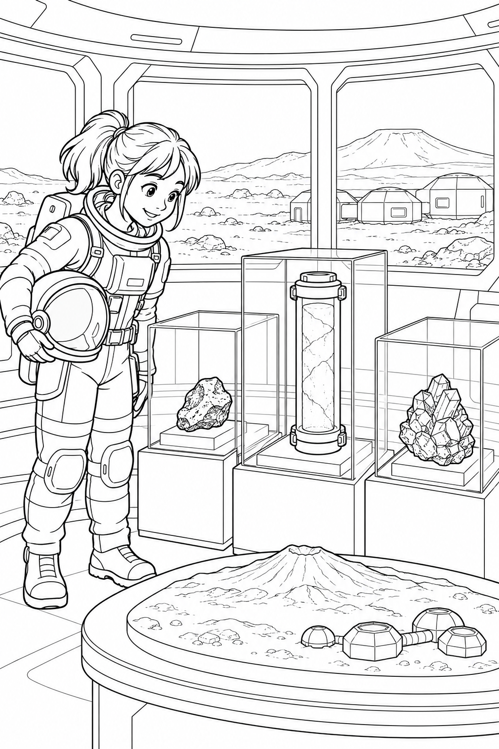 火星の火山平原基地:探査標本の展示室の塗り絵
