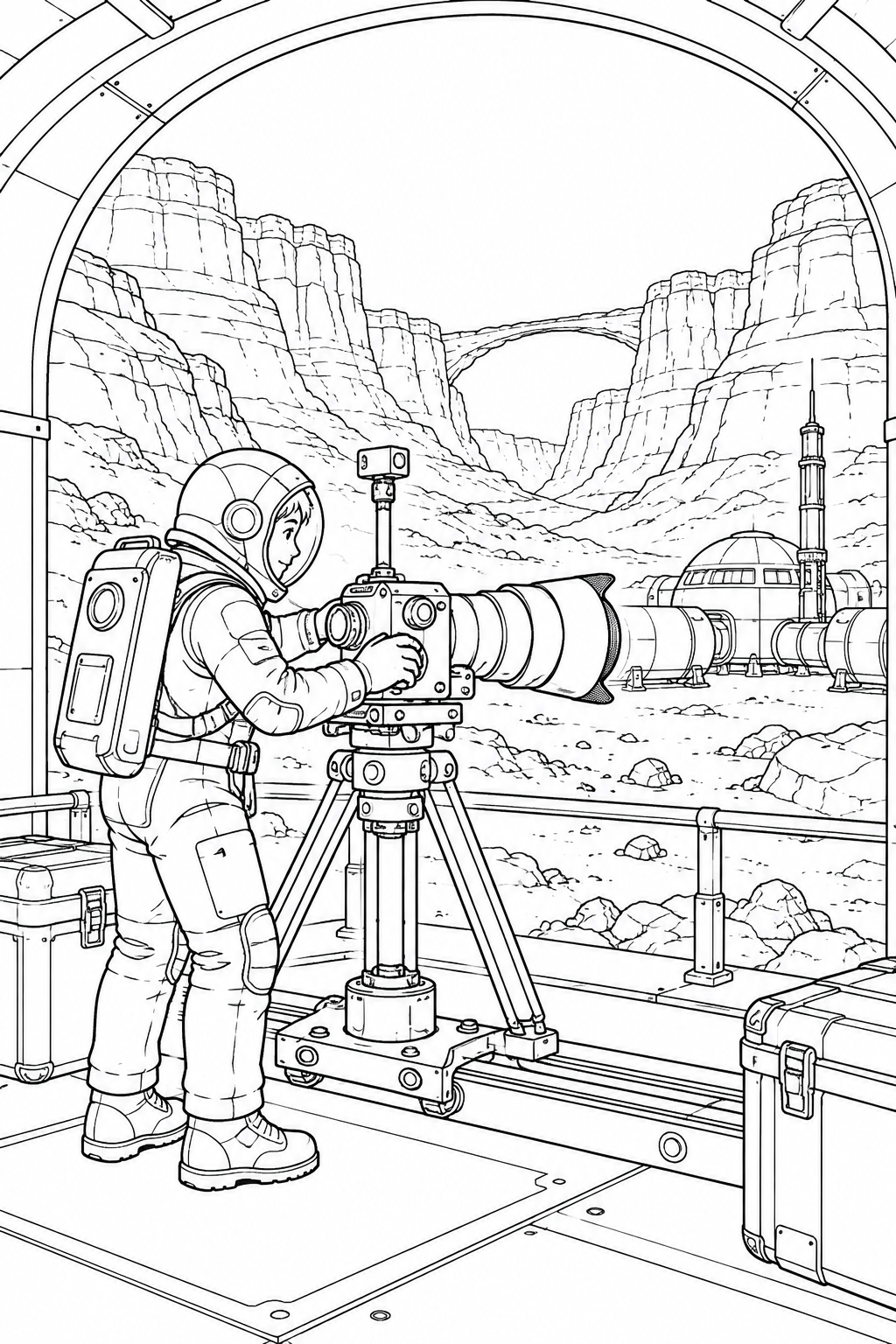 火星の峡谷基地:観測カメラの調整の塗り絵