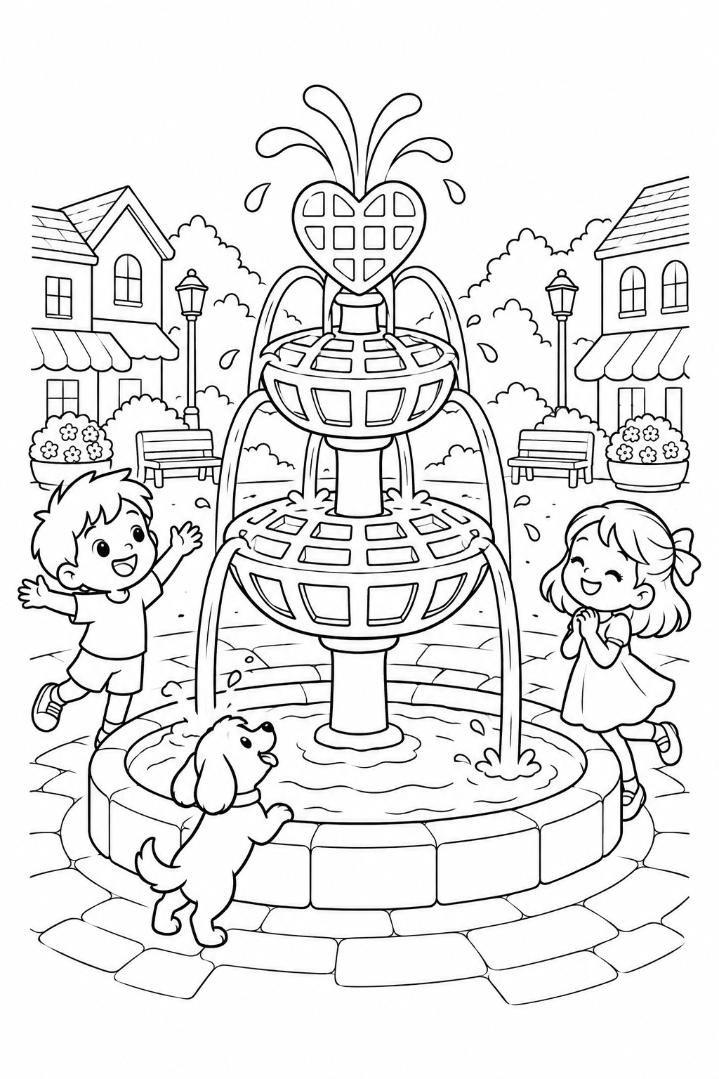 ワッフル広場の噴水の塗り絵