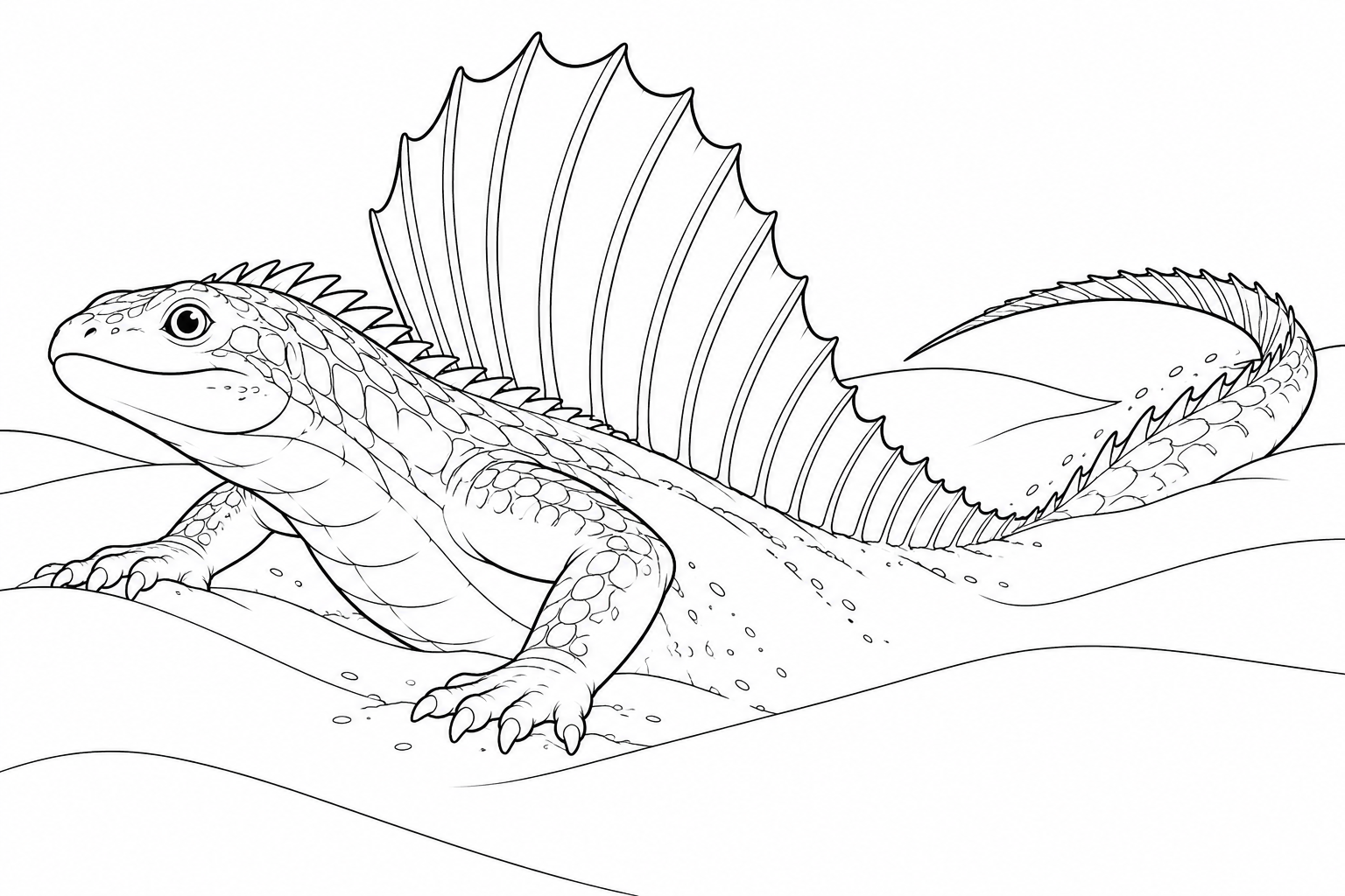 砂漠で泳ぐ帆のあるトカゲの塗り絵