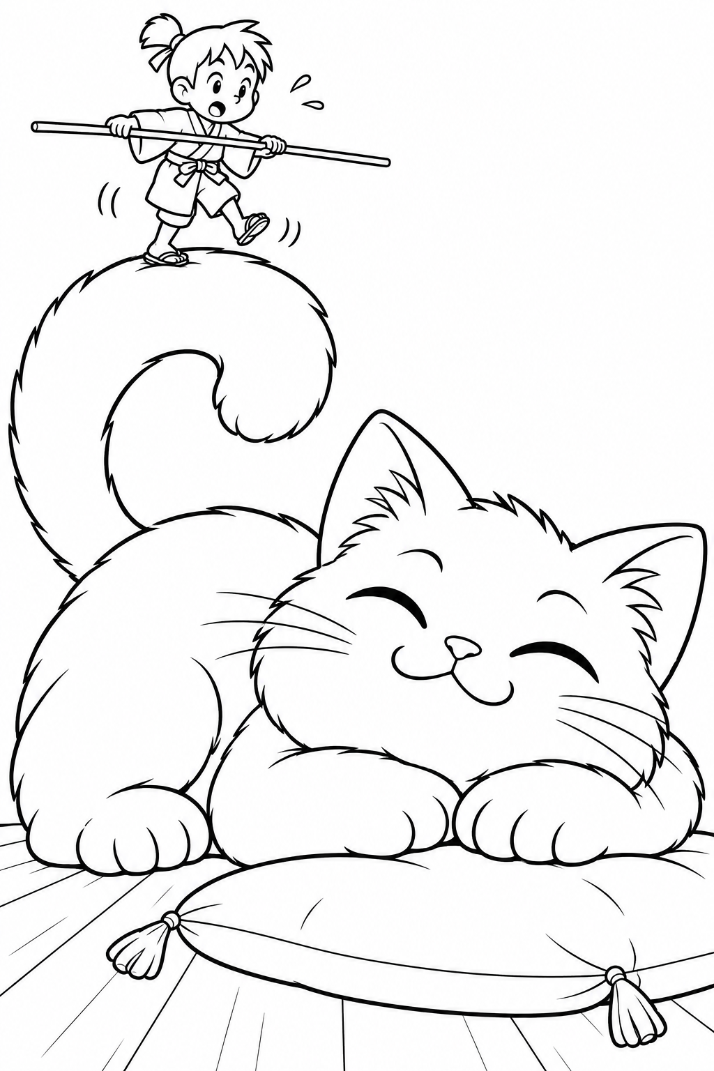 一寸法師・猫のしっぽはゆれる橋の塗り絵