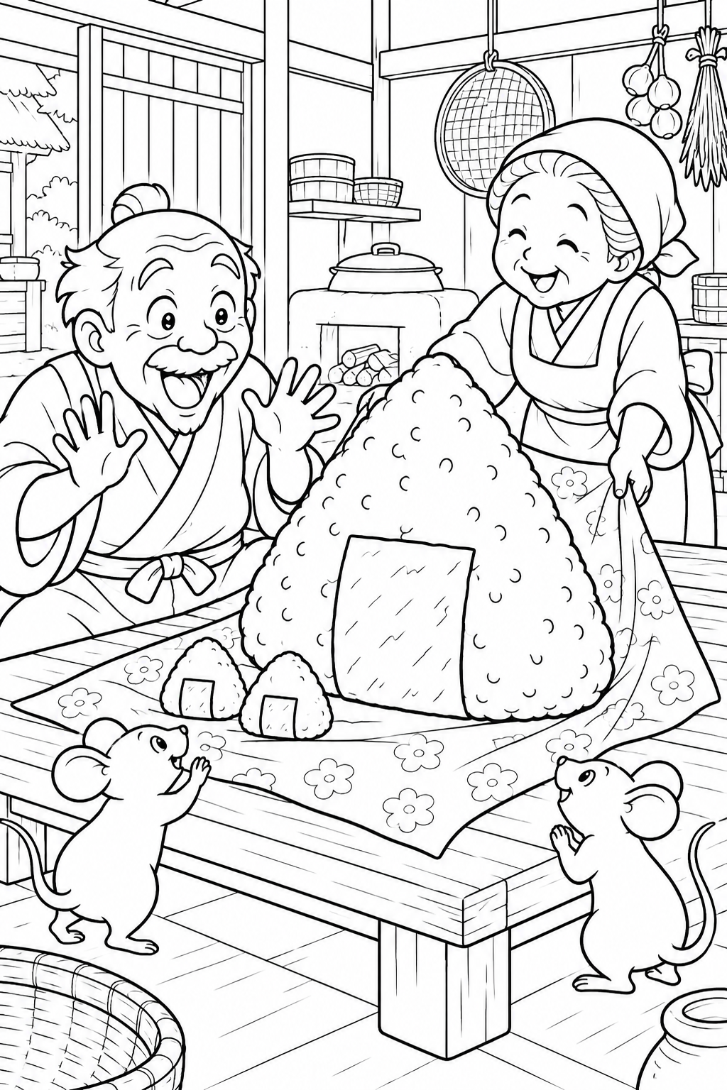 おむすびころりん・ギャグ:おむすびの支度の塗り絵