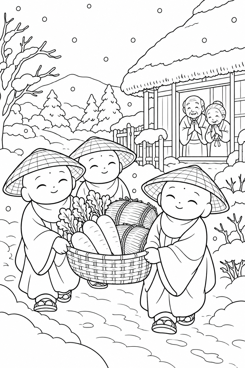 笠地藏：地藏送来的礼物涂色页