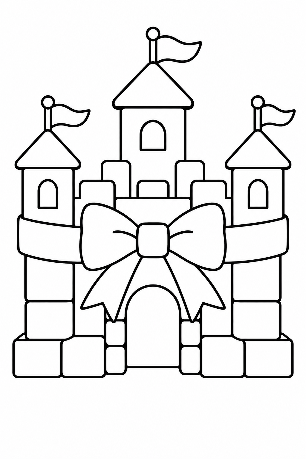 積み木のお城と大きなリボンの塗り絵
