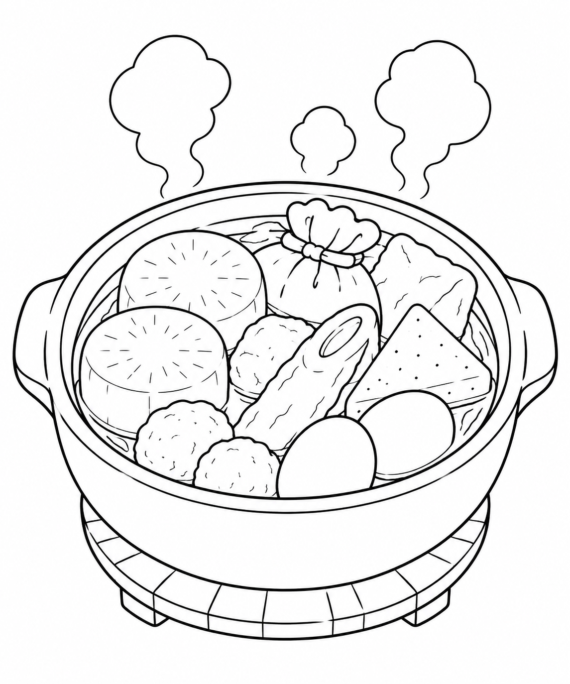 湯気がのぼる冬のおでんの塗り絵