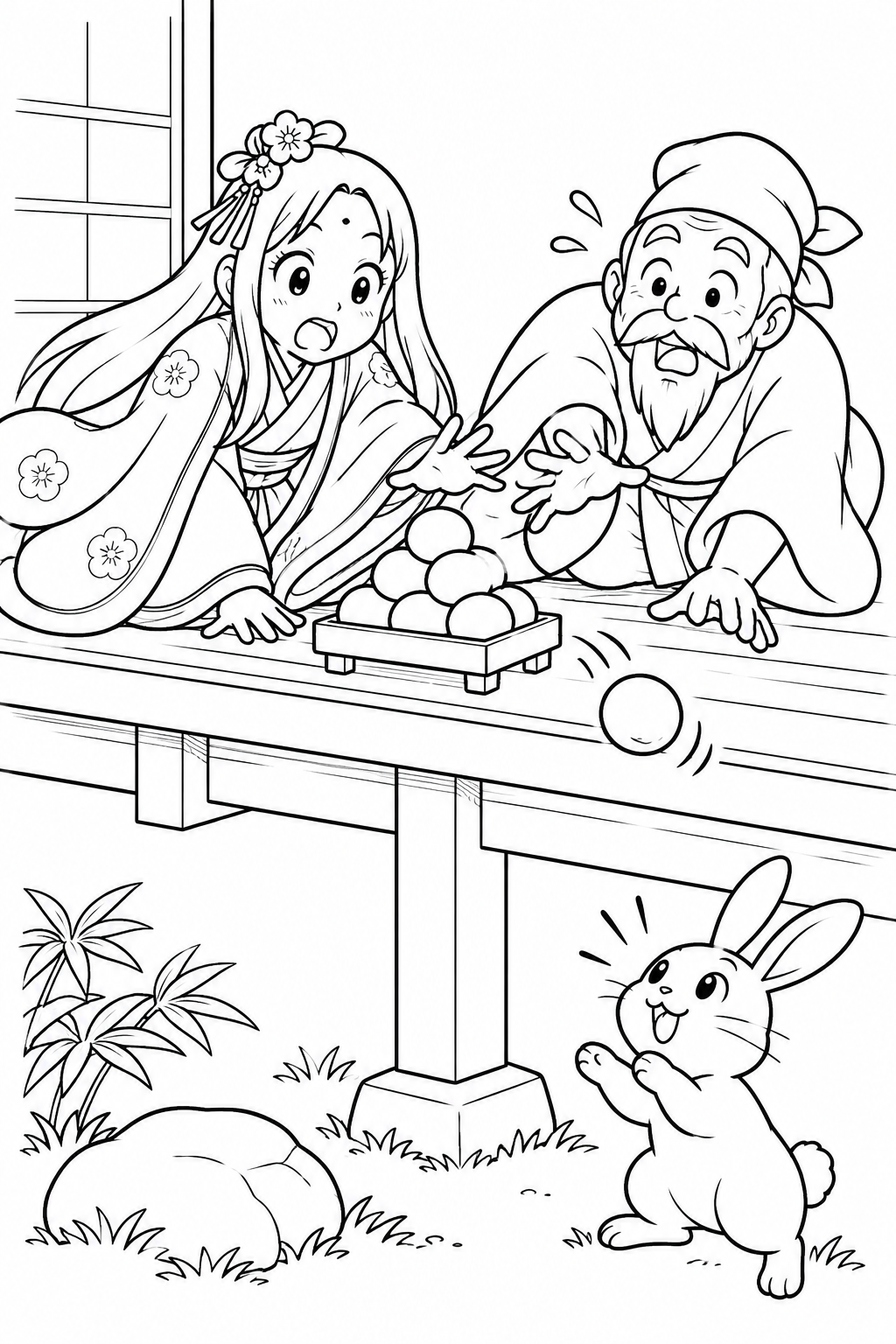 かぐや姫のお月見だんごがころころの塗り絵