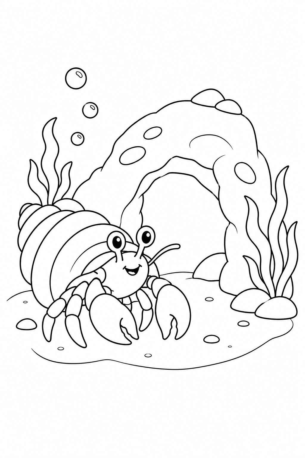 ヤドカリと海のトンネルの塗り絵