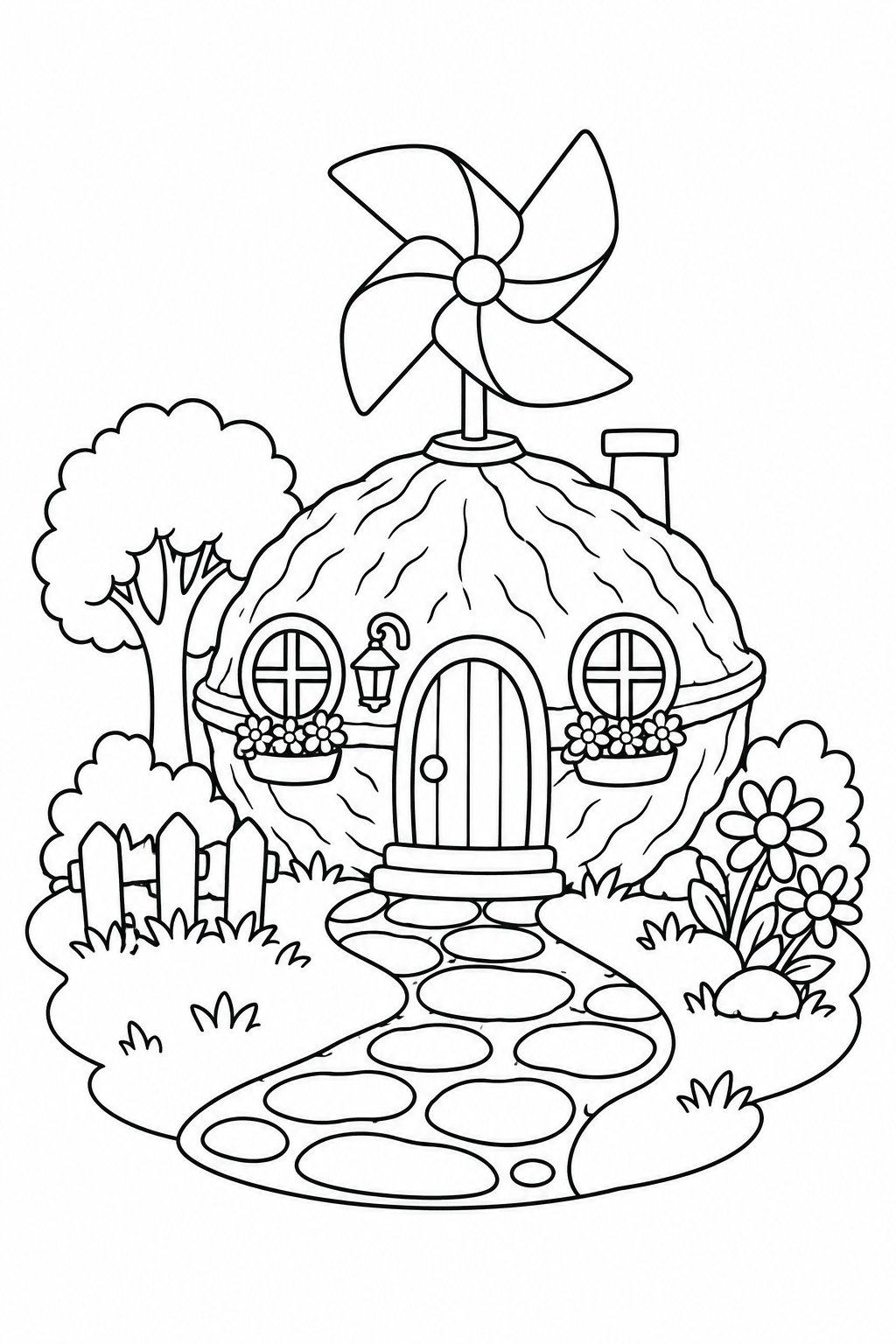 Dibujo de La casita de nuez y el molinillo del tejado para colorear