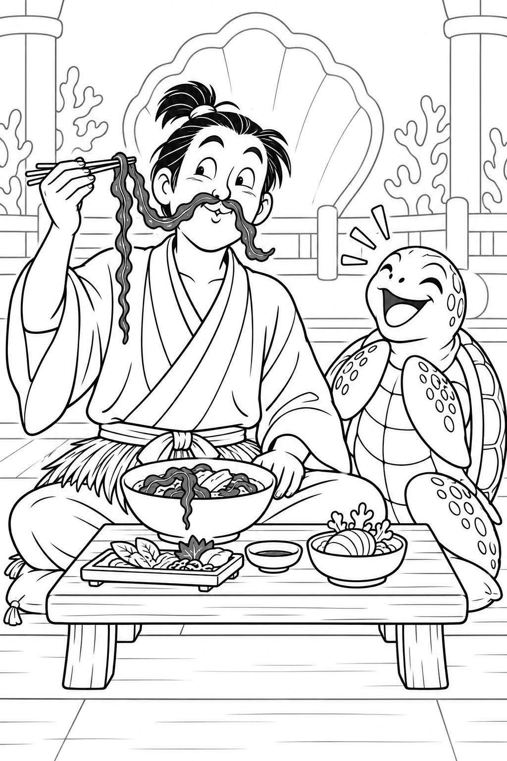浦島太郎:海藻でできた口ひげ(ギャグ)の塗り絵