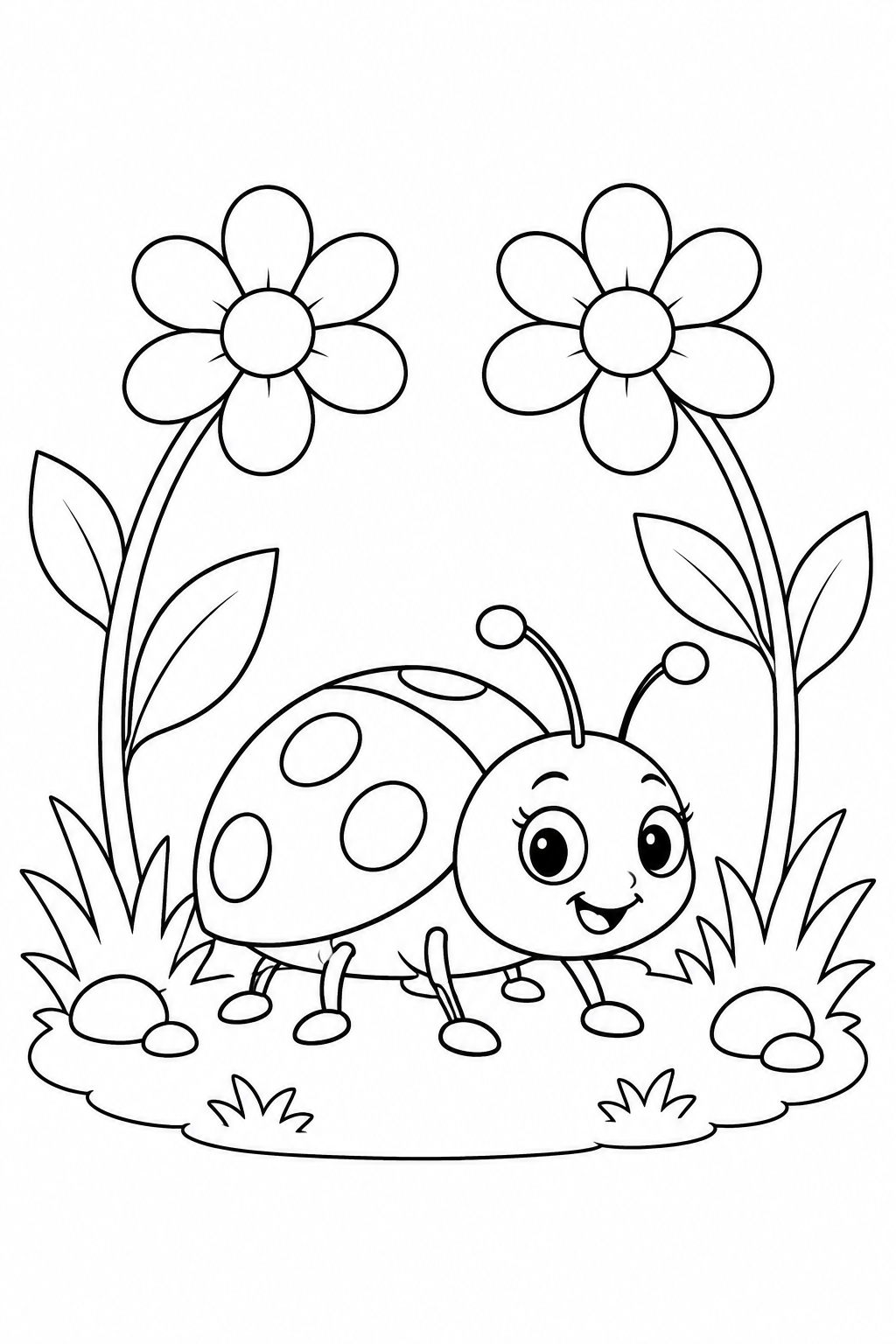 てんとう虫と花のトンネルの塗り絵
