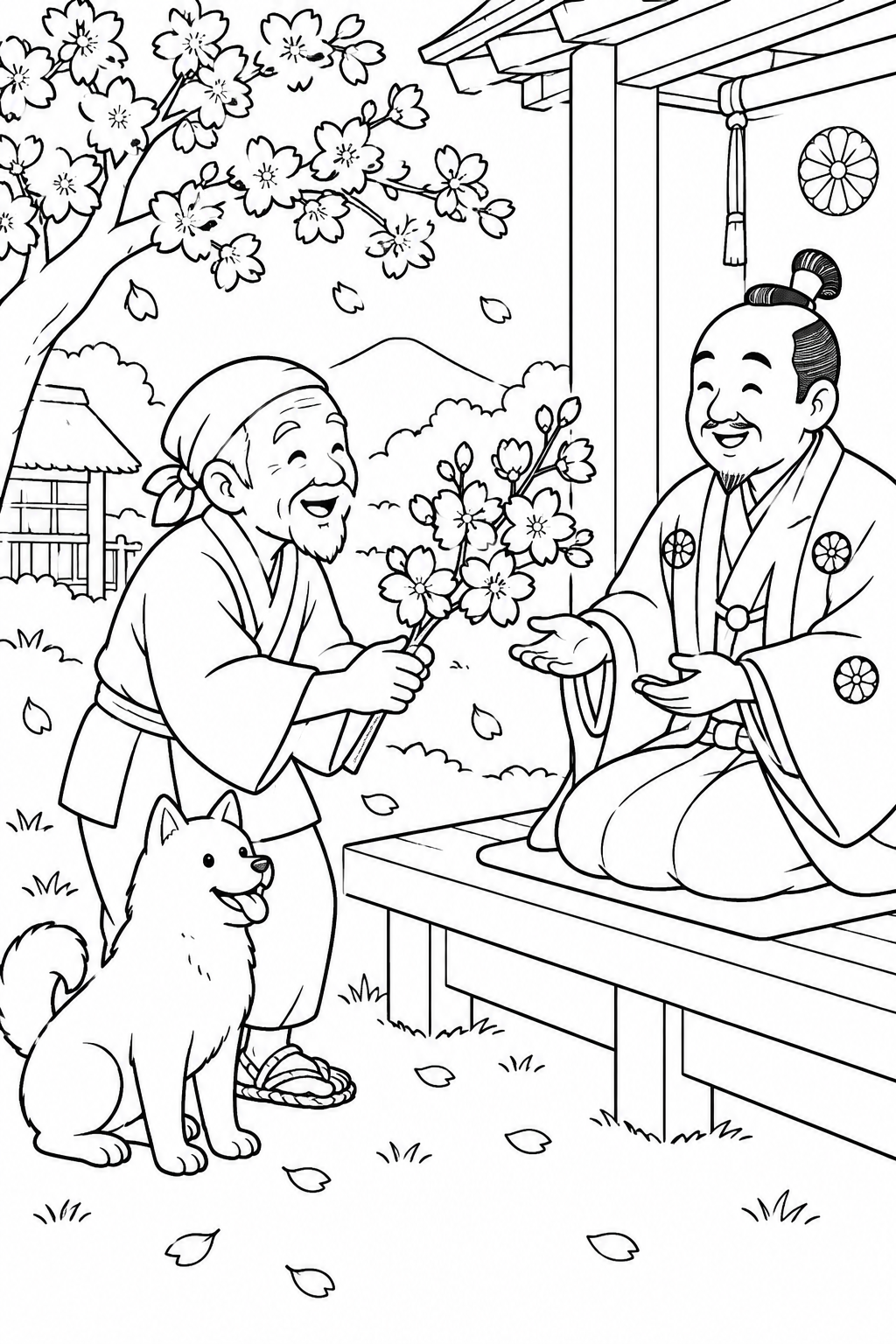 The Old Man Who Made Trees Blossom: A cherry blossom branch for the lord (Cozy) coloring page
