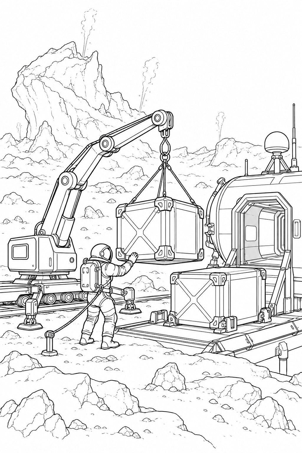 彗星の観測基地:コンテナを運ぶクレーンの塗り絵