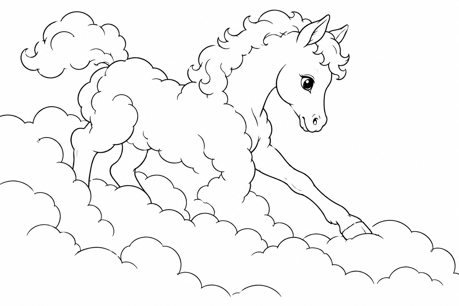 雲から生まれる子馬の塗り絵
