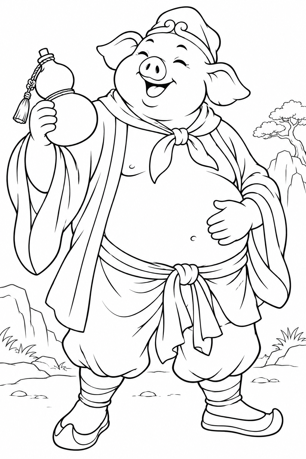 ほっこり西遊記:八戒とひょうたんの塗り絵