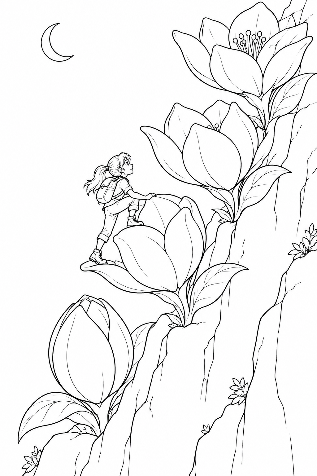 夜だけ開く花の階段の塗り絵