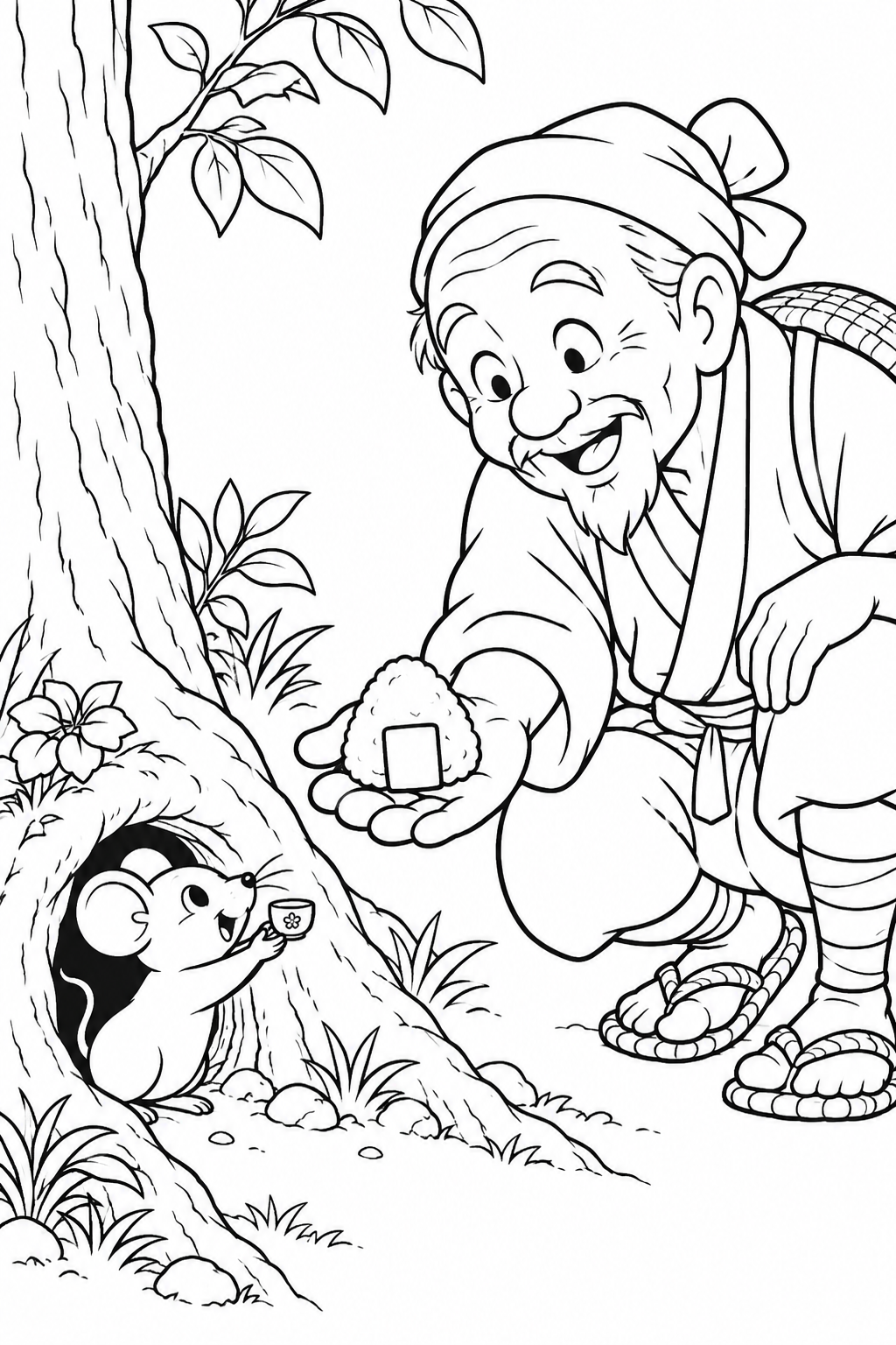 おむすびころりん・ギャグ:穴から顔を出すねずみの塗り絵