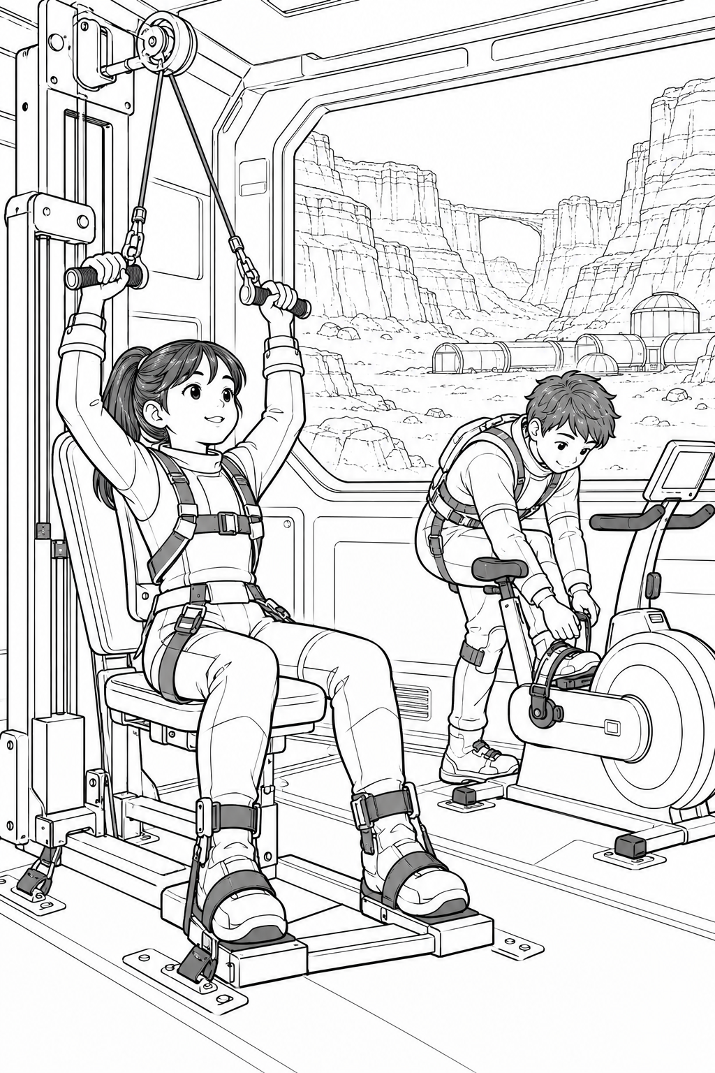 火星の峡谷基地:宇宙飛行士の運動室の塗り絵