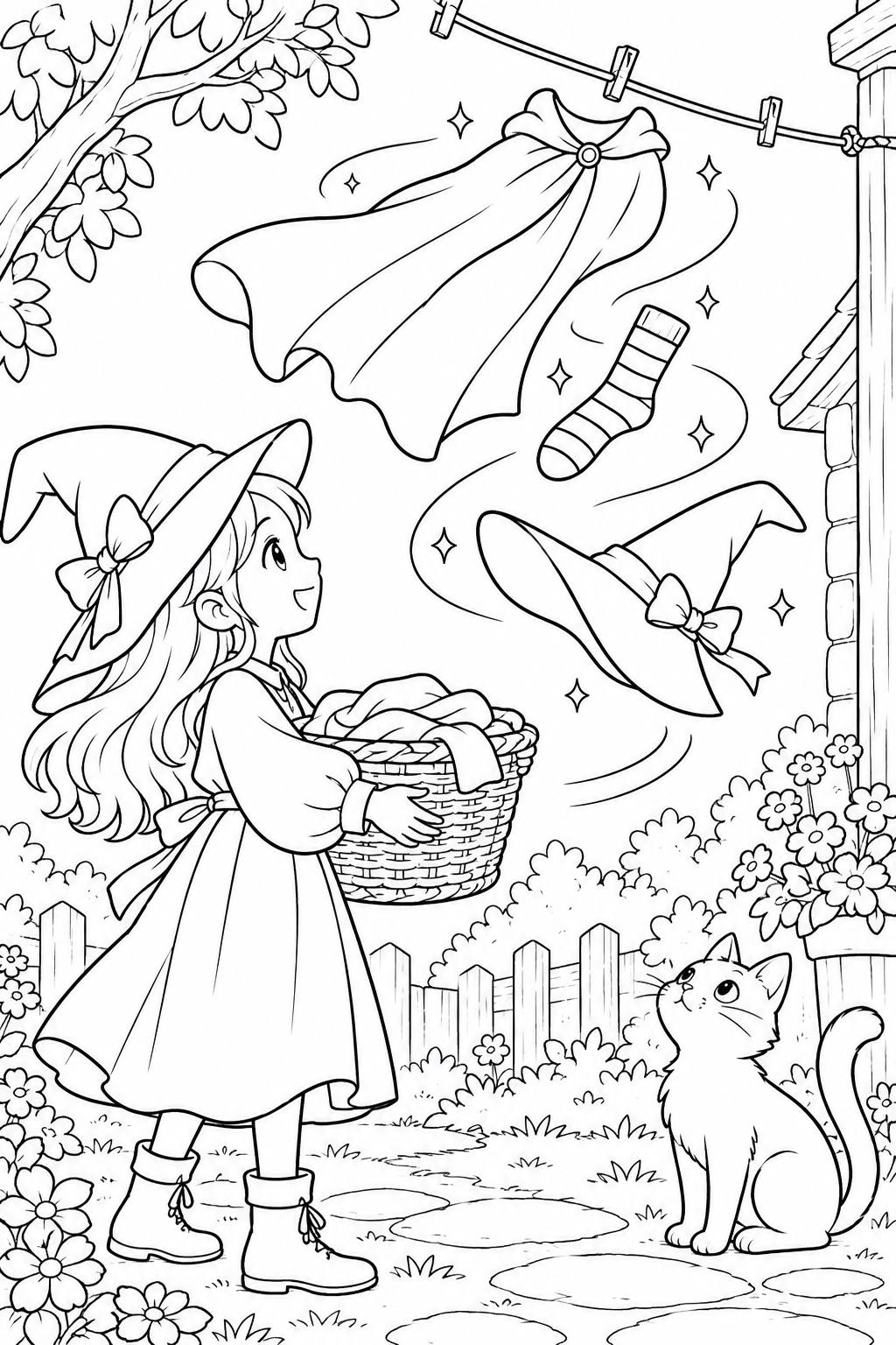 空とぶ洗たくものの塗り絵