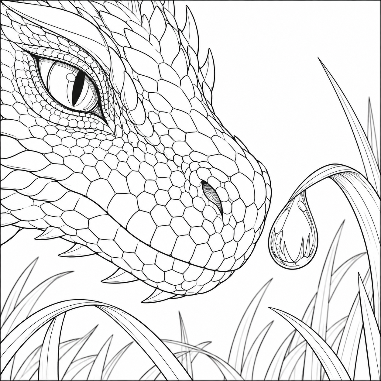 Dibujo de Hocico de dragón junto a una gota para colorear