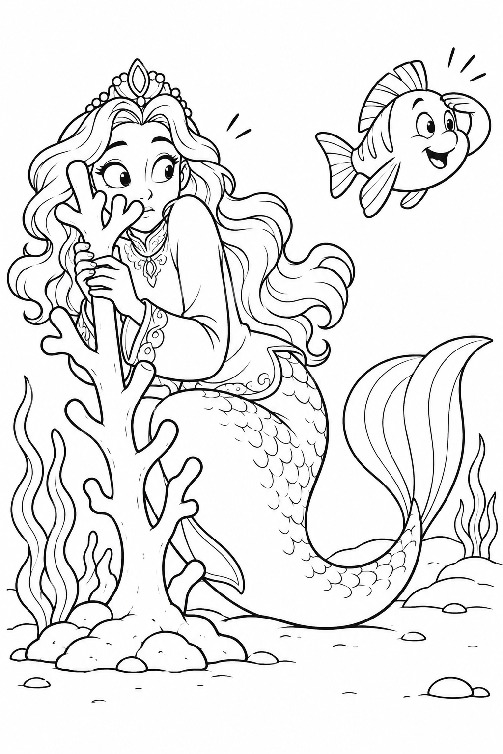 人魚姫:小さなサンゴでかくれんぼの塗り絵