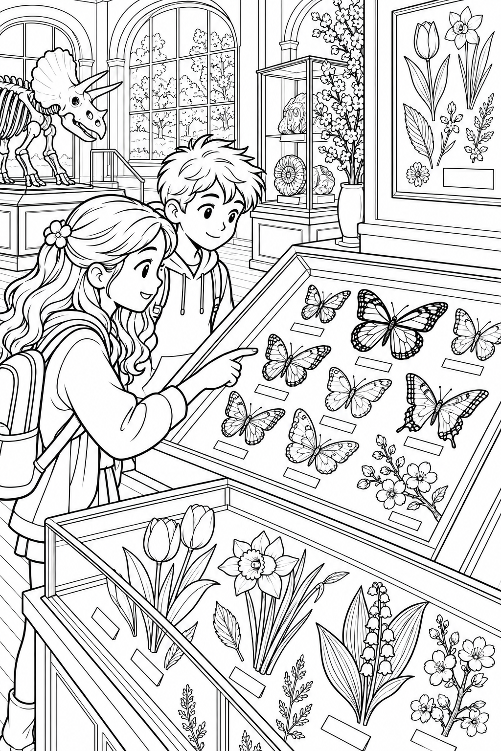 Desenho de Galeria do museu de história natural — primavera para colorir