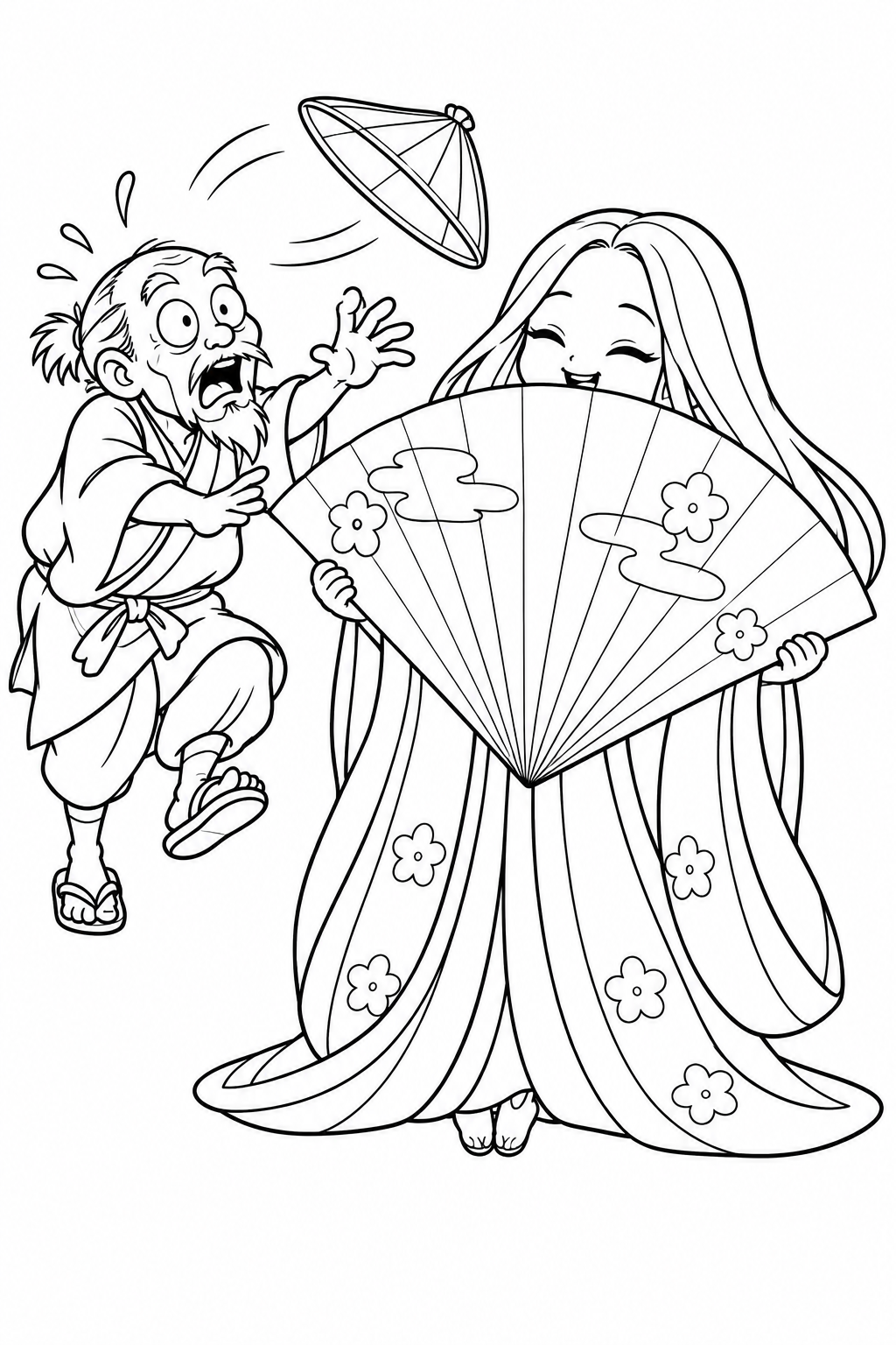 かぐや姫の扇が大きすぎるの塗り絵