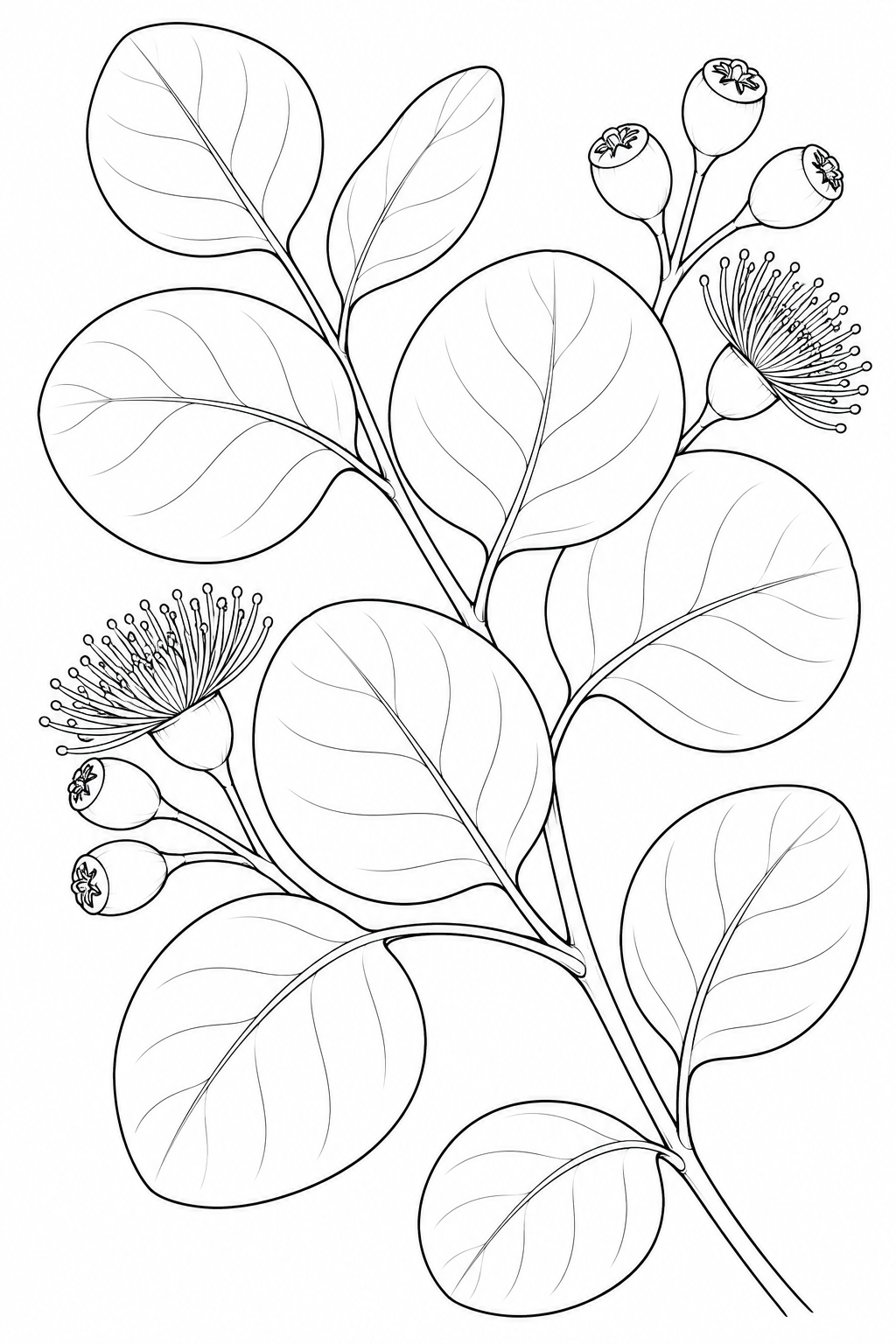 Desenho de Estudo da natureza: Folhas redondas de eucalipto para colorir