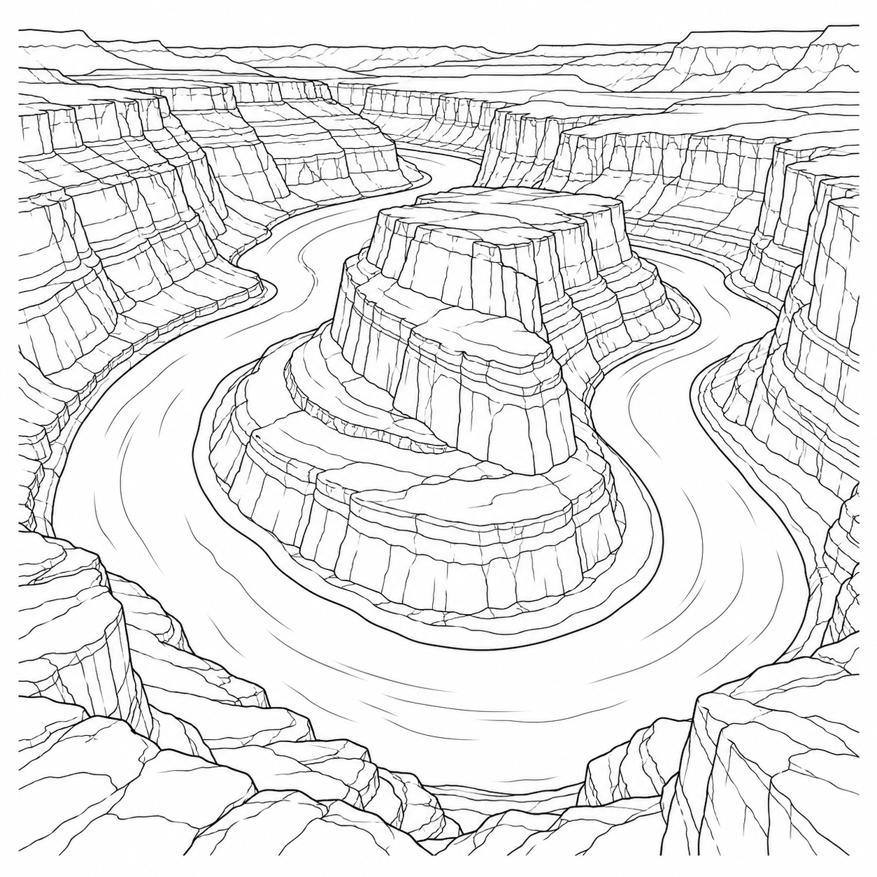 Coloriage Rivière serpentant dans un canyon