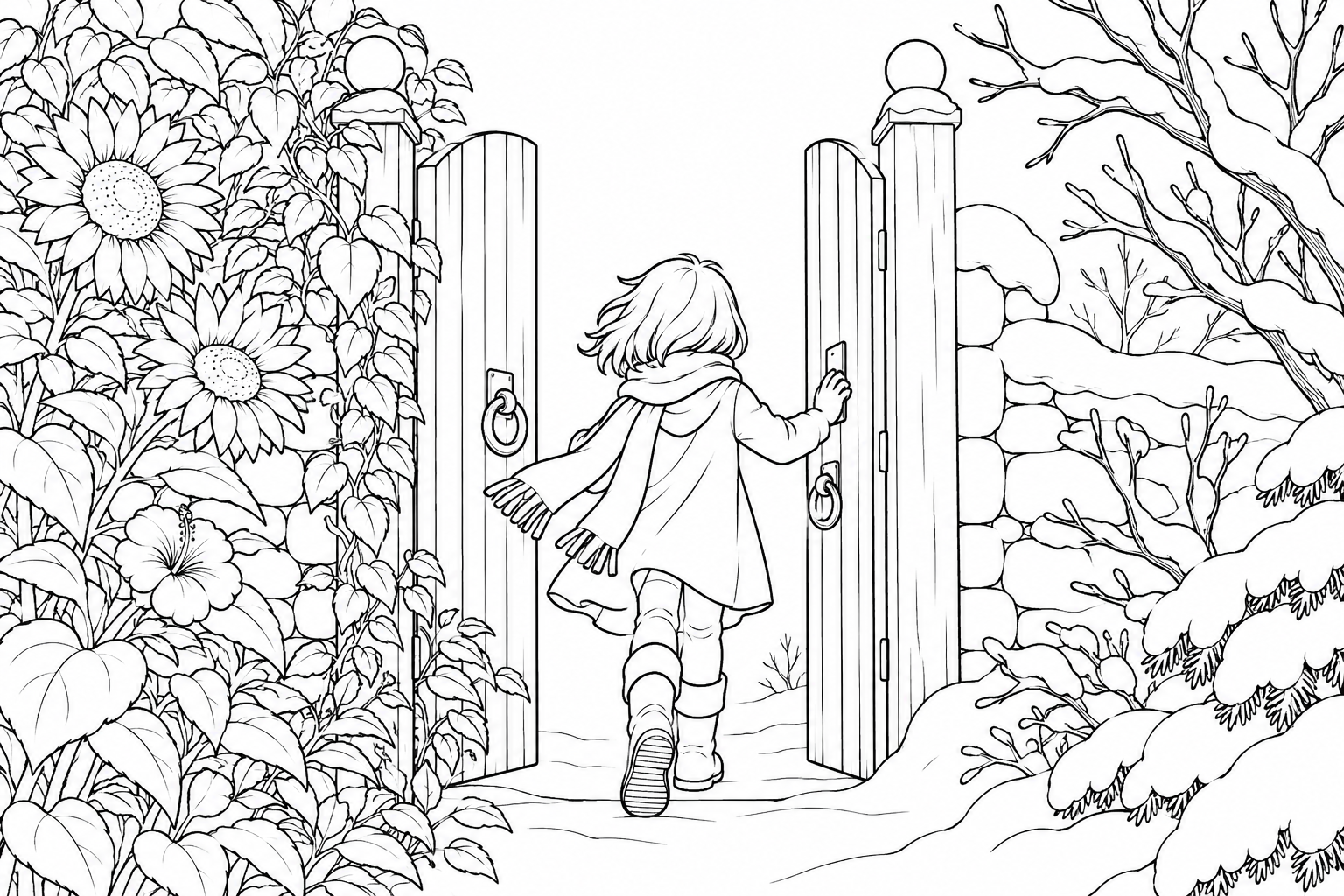 二つの季節を分ける門の塗り絵