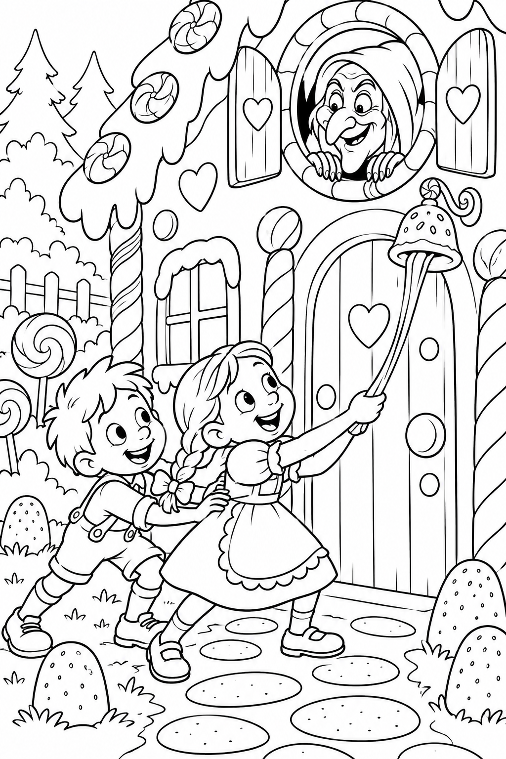 Hansel and Gretel：The stretchy candy doorbell（Comedy） coloring page