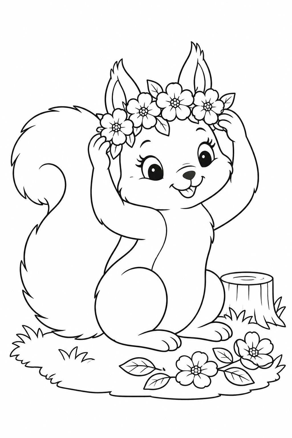 りすの花かんむり作りの塗り絵