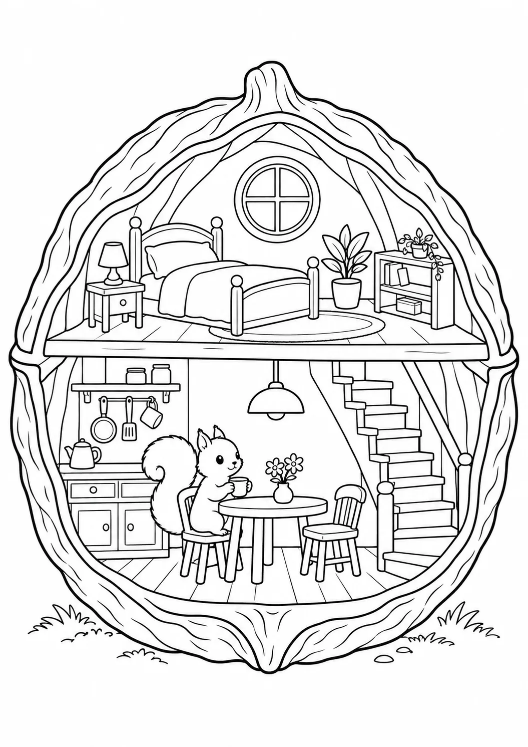 くるみのおうちの中をのぞこうの塗り絵