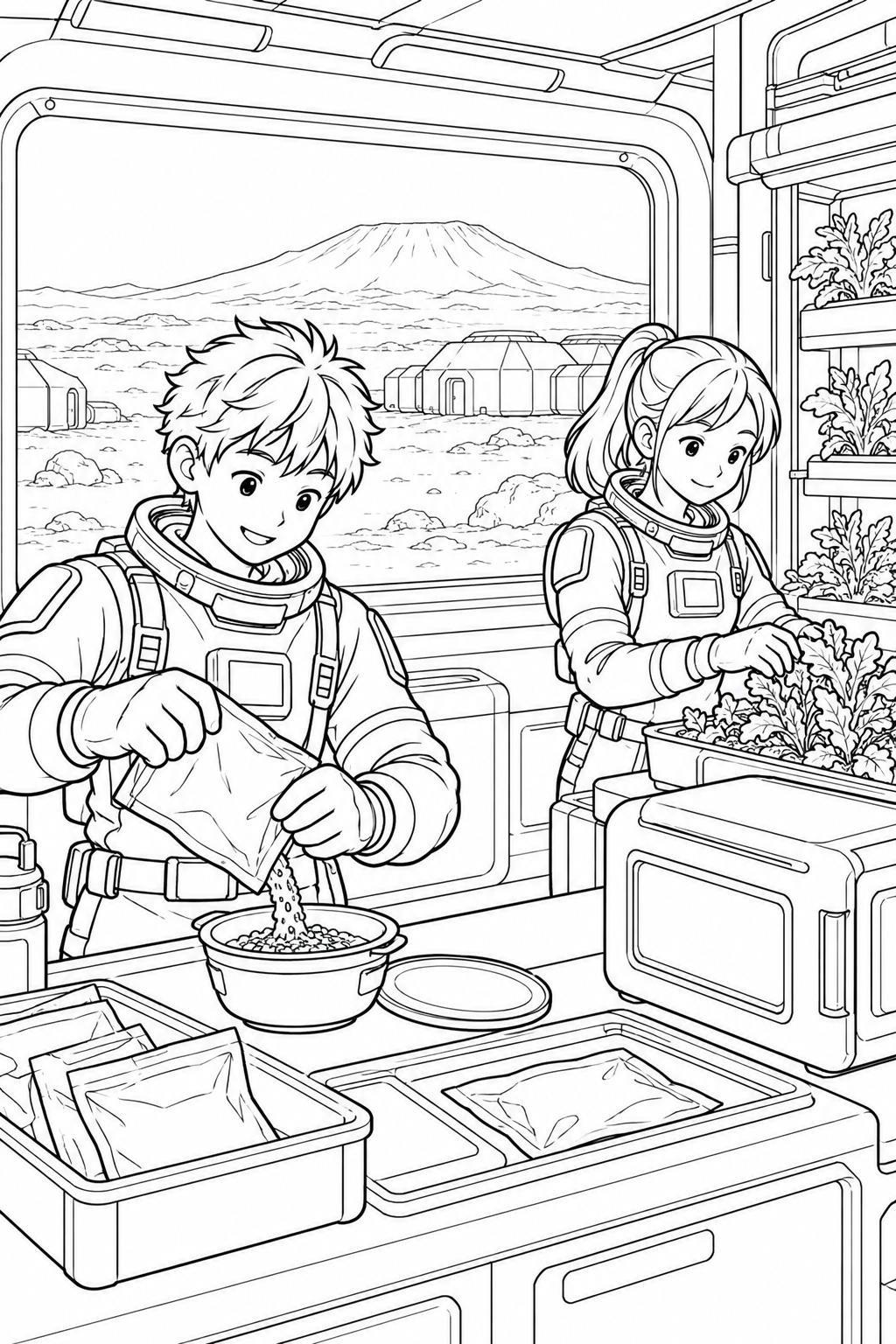 火星の火山平原基地:宇宙食を作るキッチンの塗り絵