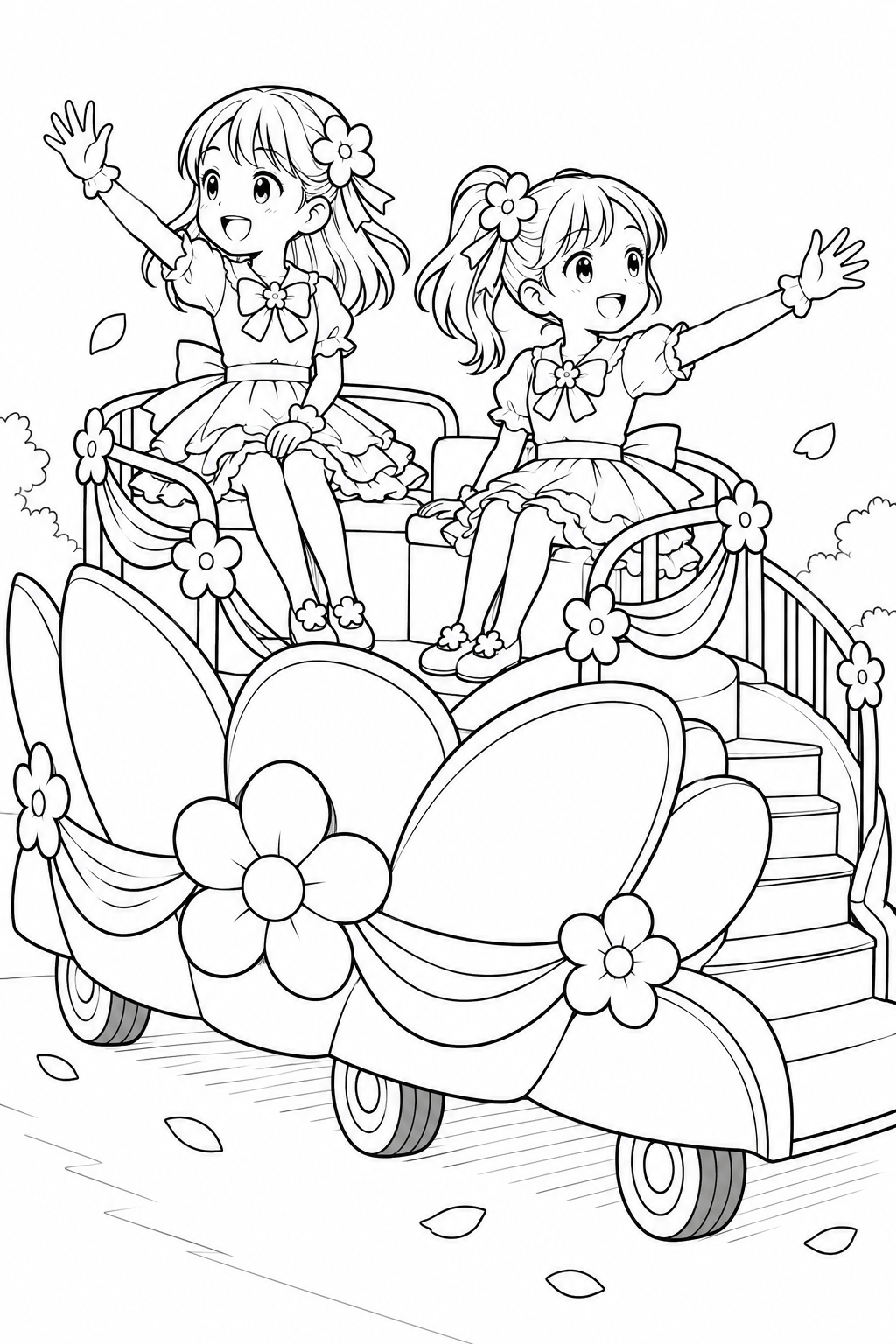 パレードカーから手をふっての塗り絵