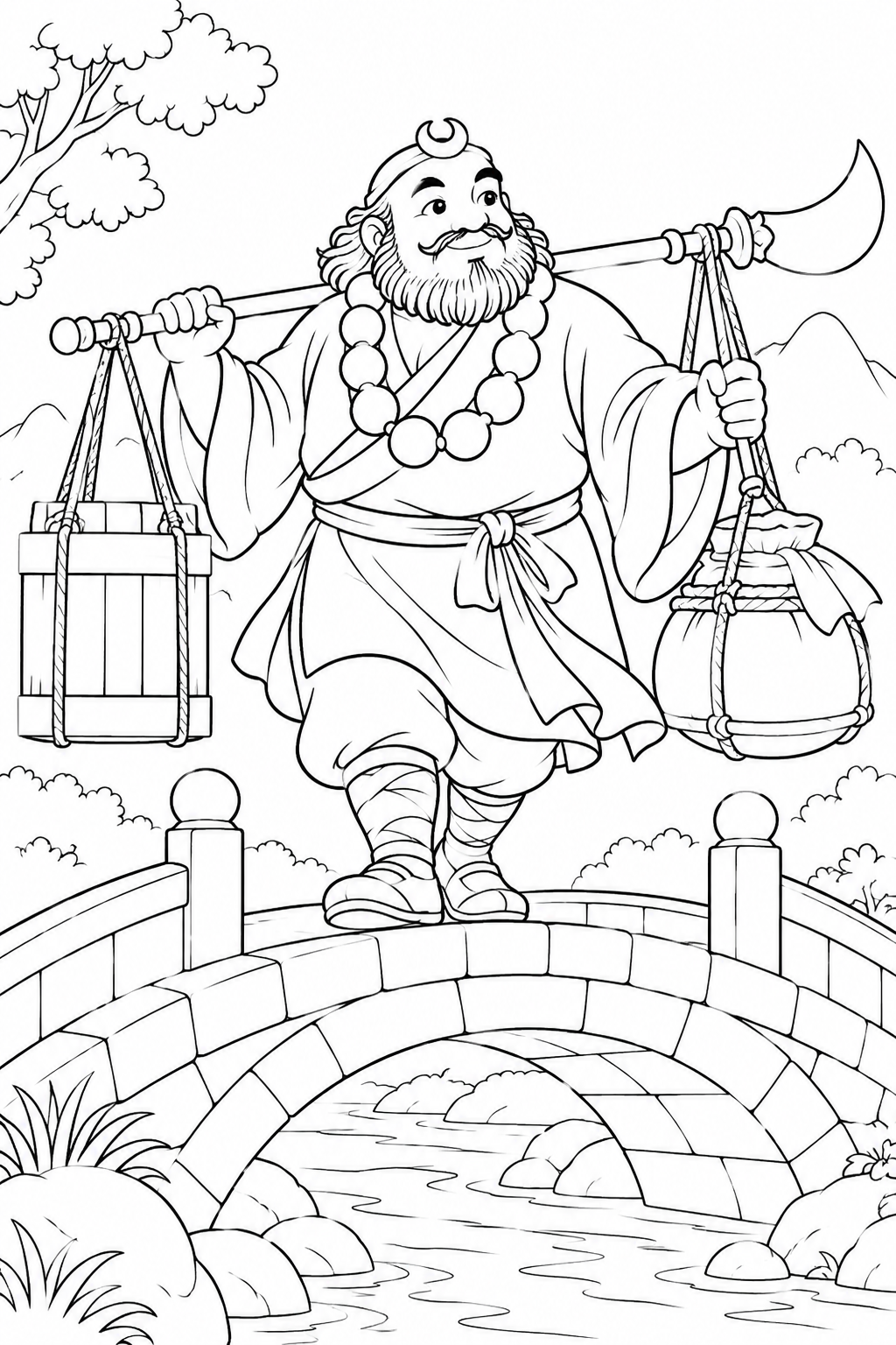 ほっこり西遊記：悟浄と石橋の塗り絵