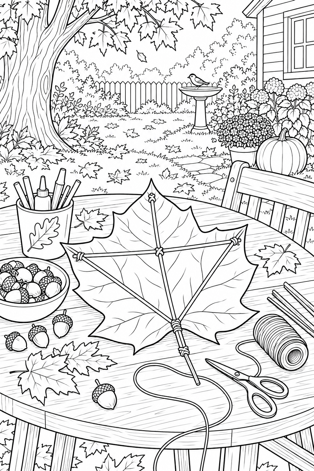 Coloriage Atelier de cerfs-volants — automne