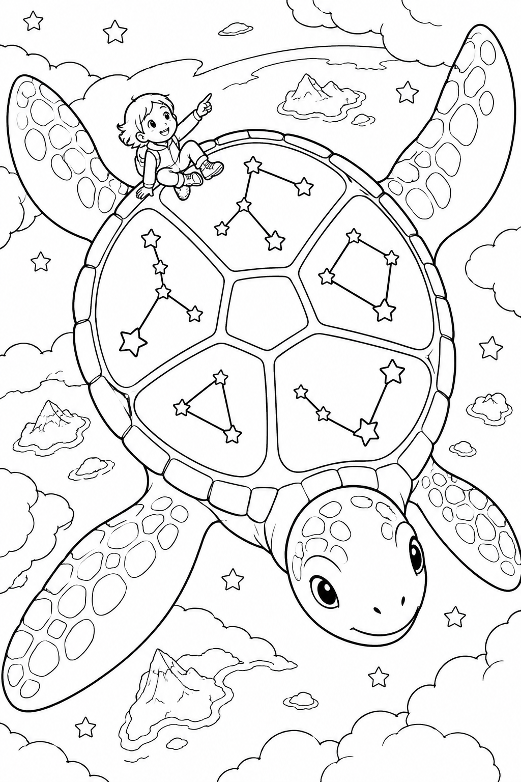 星座をのせた大きなカメの塗り絵