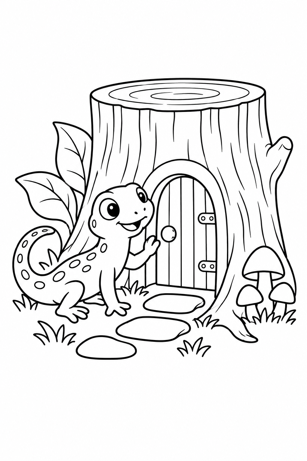 Dibujo de La lagartija y la puerta del tocón para colorear