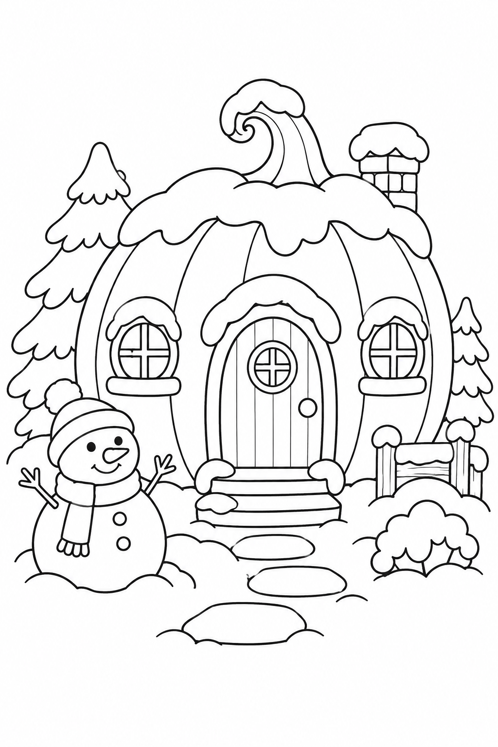 かぼちゃのおうちの雪の日の塗り絵