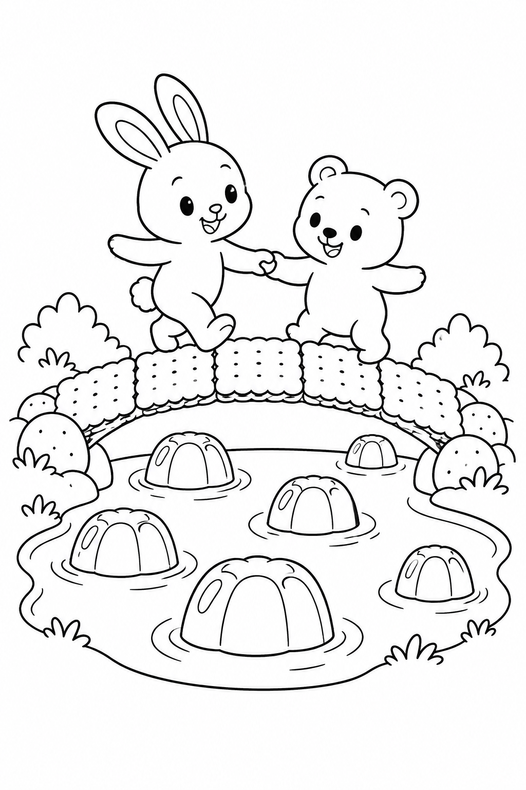 ゼリーの池とビスケットの橋の塗り絵