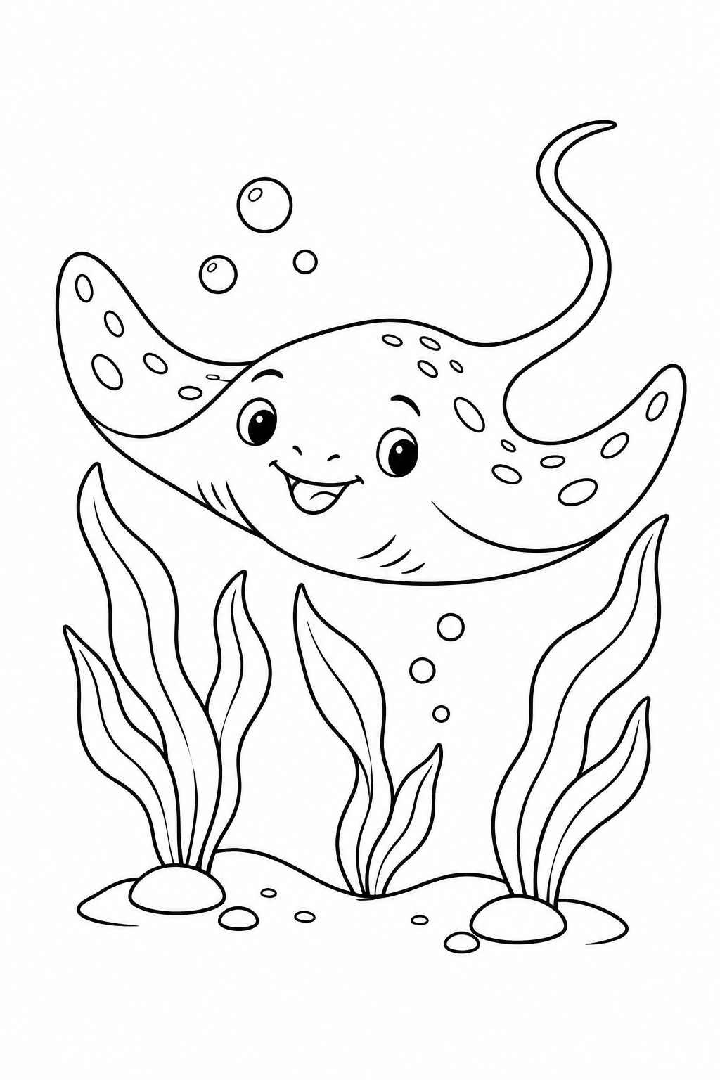 Coloriage La raie dans la forêt d’herbes marines