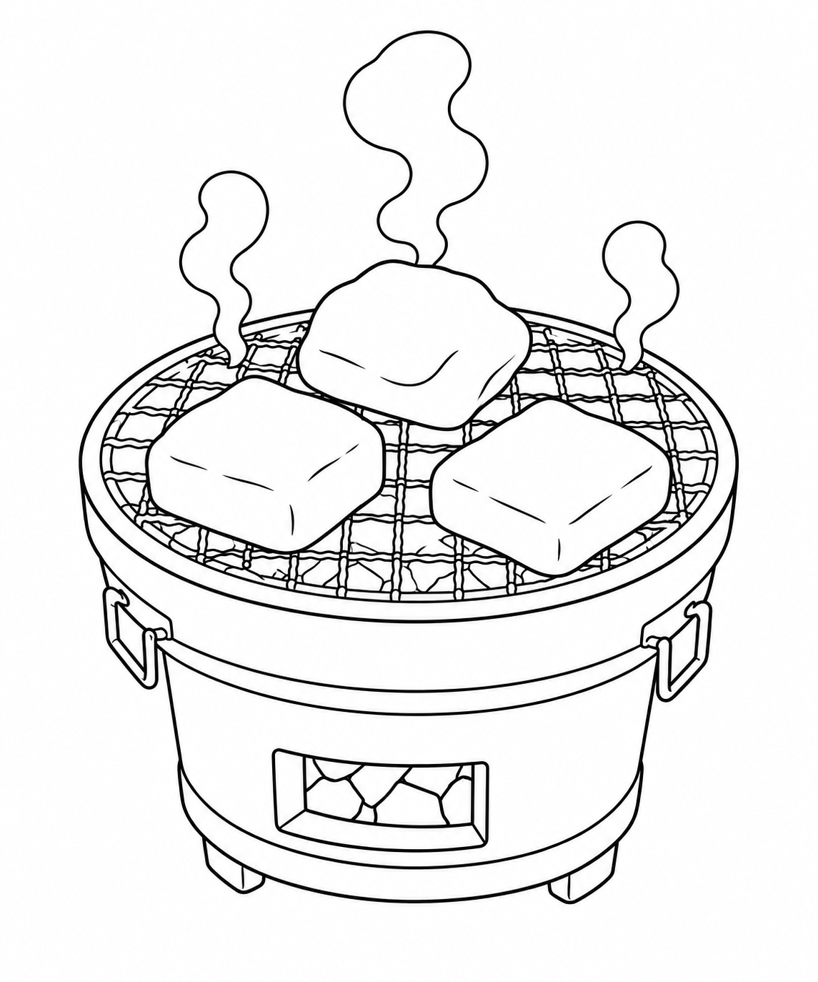 おもちを焼く小さな七輪の塗り絵