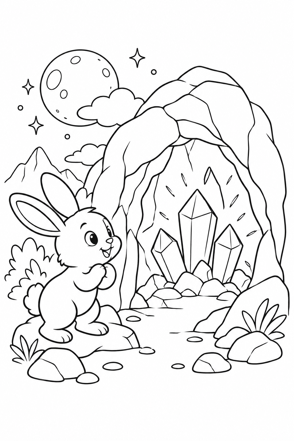 Desenho de O coelhinho da lua e a caverna de cristal para colorir