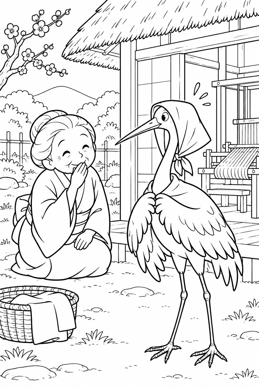 Dibujo de La grulla agradecida:Un pañuelo no puede ocultar a la grulla para colorear