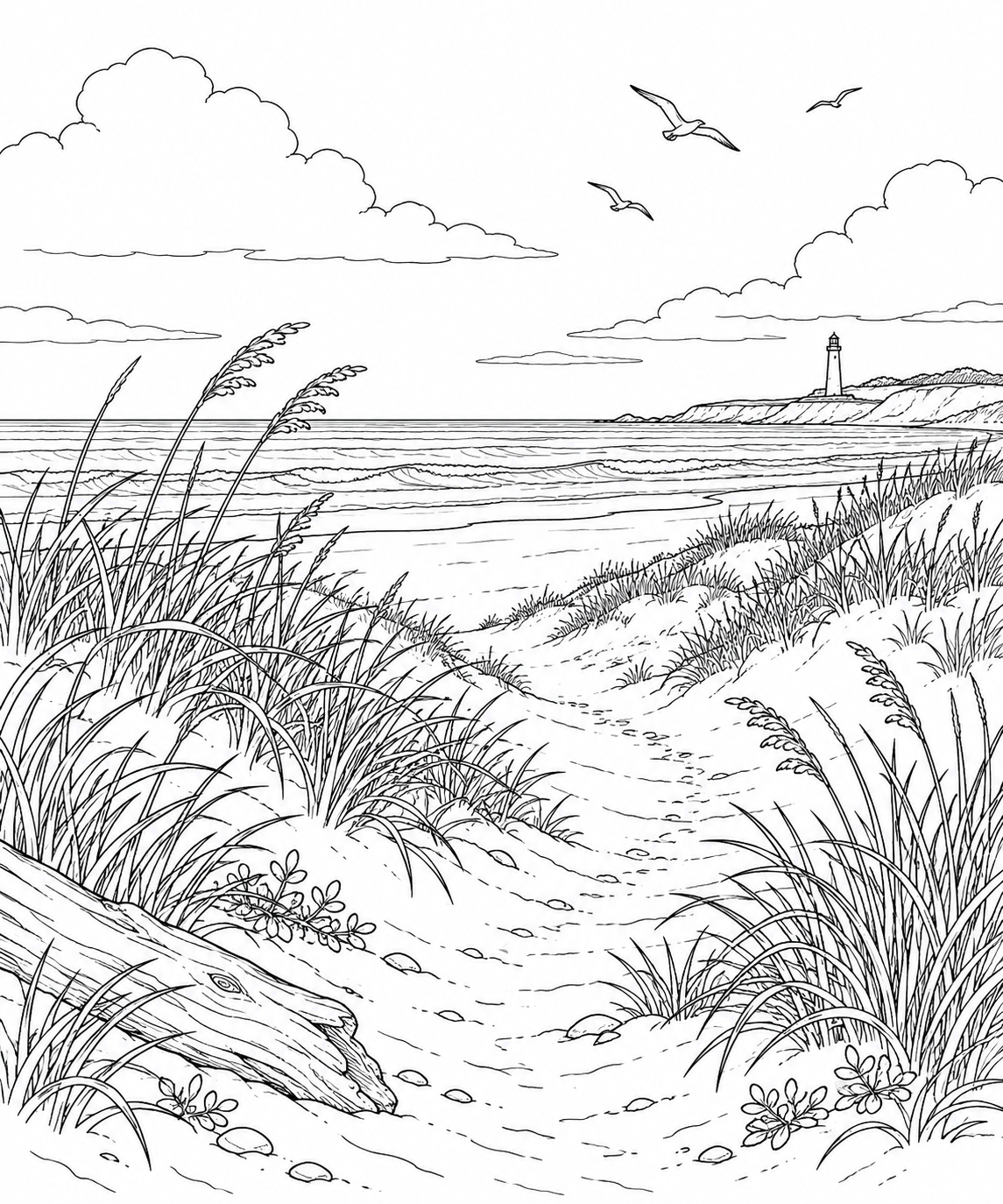 自然のひとこま:浜草の生える砂丘の塗り絵
